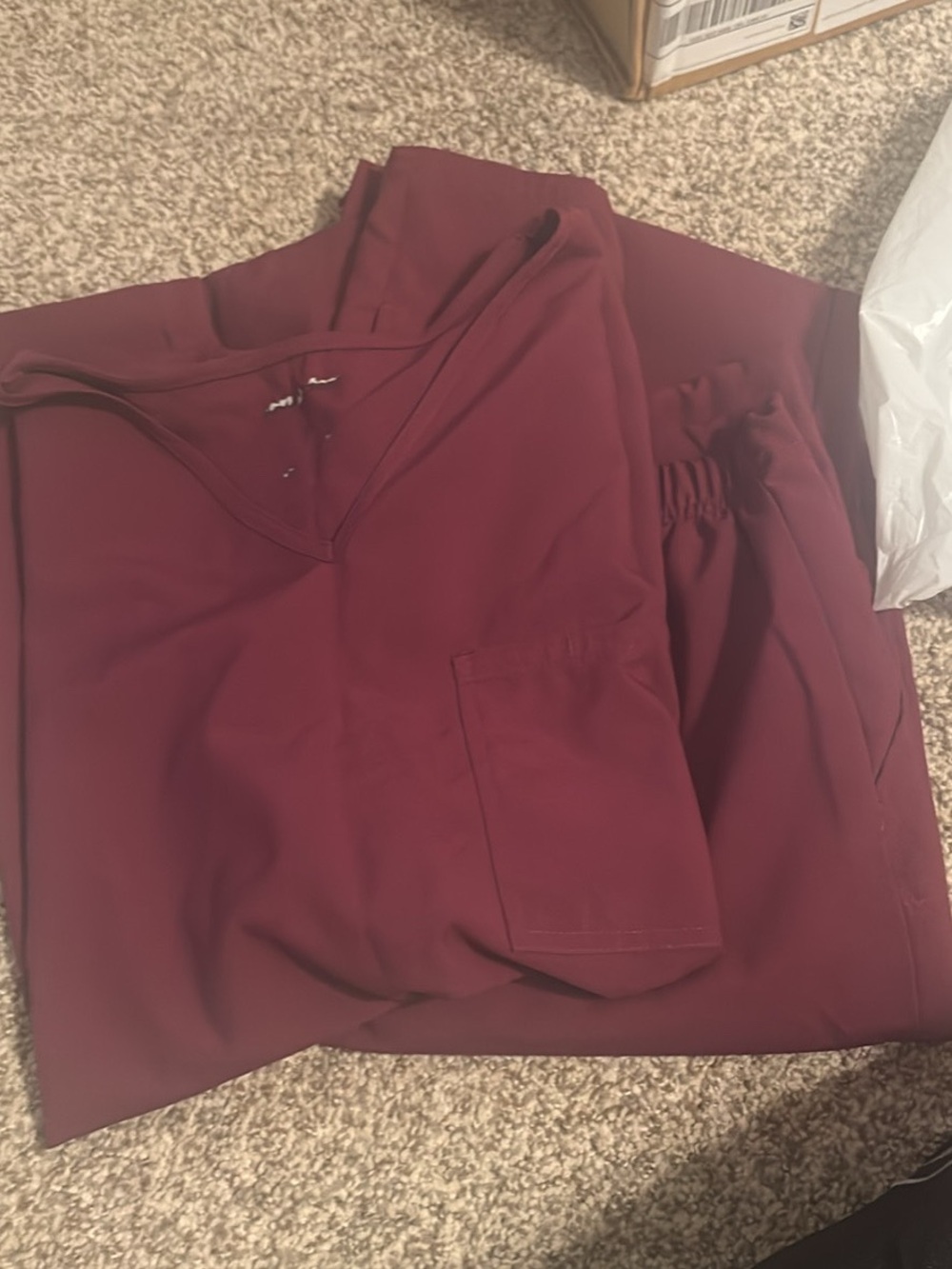 V-neck Medical Scrub Top and Pants - Deep Burgundy